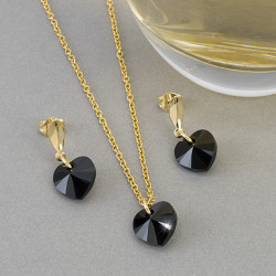 Collar Aretes Corazon  Brillo Cadena Oro G Mujer - Bisuel