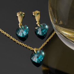 Juego Corazones  Collar Aretes Mujer Cadena Oro Glf con cristal Swarovski - Bisuel