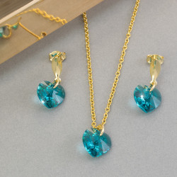 Juego Corazones  Collar Aretes Mujer Cadena Oro Glf con cristal Swarovski - Bisuel