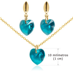 Juego Corazones  Collar Aretes Mujer Cadena Oro Glf con cristal Swarovski - Bisuel