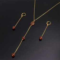 Collar Mujer Cuarzo Agata Cornalina Piedra Natural Baño Oro - Bisuel