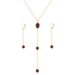 Collar Mujer Cuarzo Agata Cornalina Piedra Natural Baño Oro - Bisuel