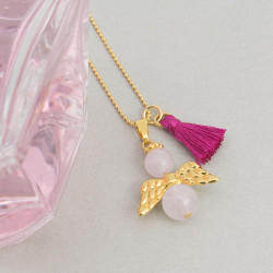 Collar Mujer Cuarzo Rosado Angel Cadena Oro Gf Joyas - Bisuel