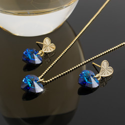 Juego Collar y Aretes Corazon Swarovski Azul - Bisuel