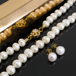 Collar Aretes Mujer Perlas Cultivadas P Naturales Chapa Oro - Bisuel