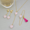 Collar Mujer Aretes Pulsera Corazon Cuarzo Rosado Acero Oro - Bisuel