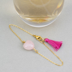 Collar Mujer Aretes Pulsera Corazon Cuarzo Rosado Acero Oro - Bisuel