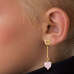 Collar Mujer Aretes Pulsera Corazon Cuarzo Rosado Acero Oro - Bisuel