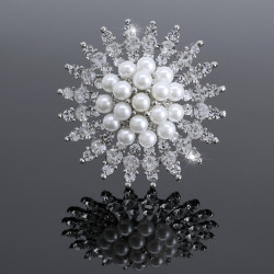 Broche Prendedor Plateado Cristales Fiesta Novia