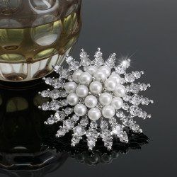 Broche Prendedor Plateado Cristales Fiesta Novia