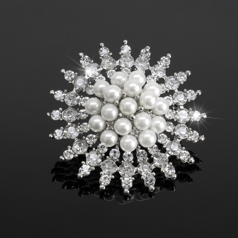 Broche Prendedor Plateado Cristales Fiesta Novia