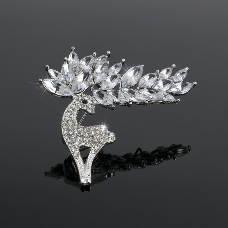 Broche Prendedor Plateado Cristales Fiesta