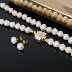 Collar Mujer Perlas Cultivadas Perlas Naturales Chapa Oro Joyas - Bisuel