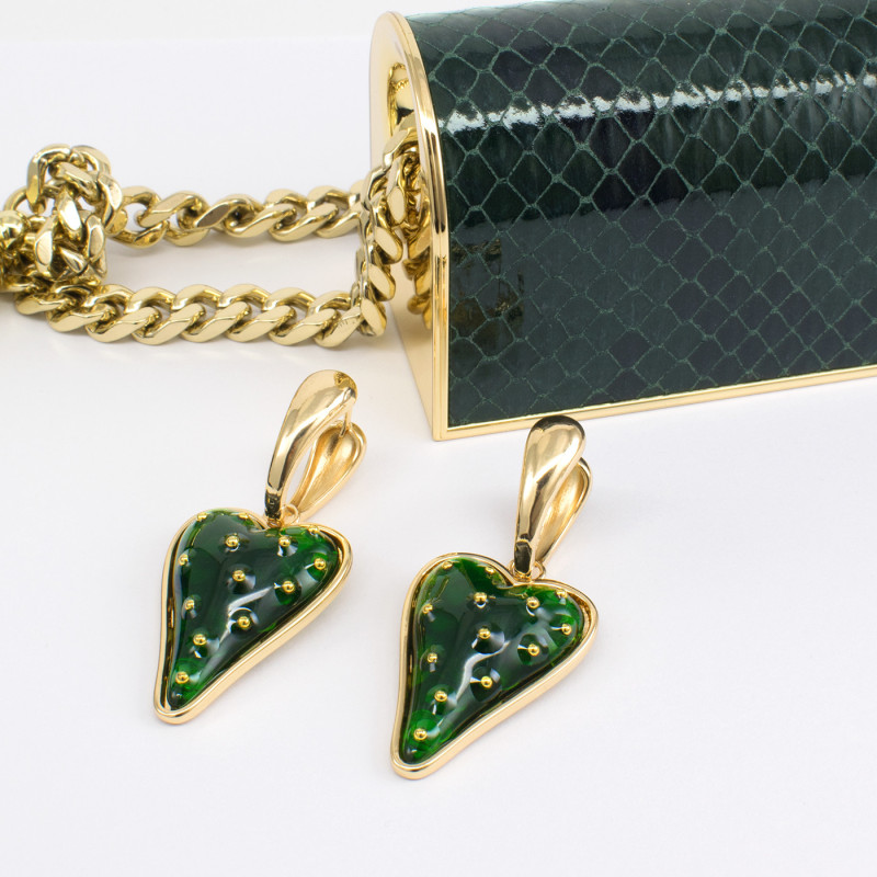 Aretes Corazones Fresa Verde | Bisuel