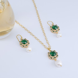 Juego De Collar Aretes Con Perlas naturales cultivadas grandes y Circones