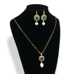 Juego De Collar Aretes Con Perlas naturales cultivadas grandes y Circones