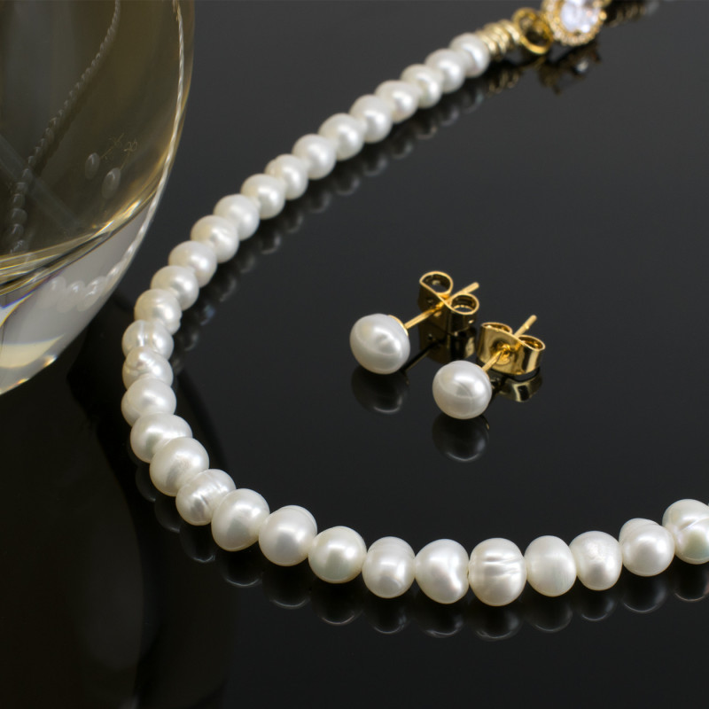 Juego Collar Aretes Mujer Perlitas Cultivadas Naturales Joya - Bisuel