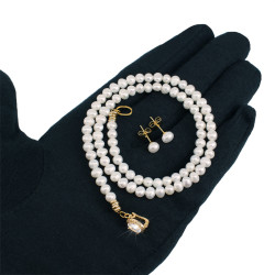 Juego Collar Aretes Mujer Perlitas Cultivadas Naturales Joya - Bisuel
