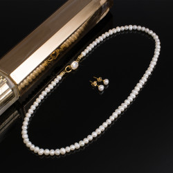 Juego Collar Aretes Mujer Perlitas Cultivadas Naturales Joya - Bisuel