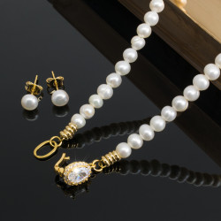 Juego Collar Aretes Mujer Perlitas Cultivadas Naturales Joya - Bisuel
