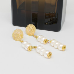 Aretes Elegantes Perlas Cultivadas Naturales Baño de oro - Bisuel