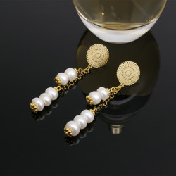 Aretes Elegantes Perlas Cultivadas Naturales Baño de oro - Bisuel