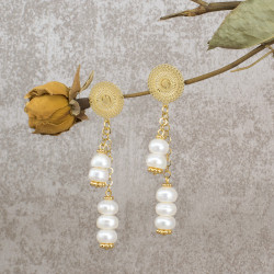 Aretes Elegantes Perlas Cultivadas Naturales Baño de oro - Bisuel