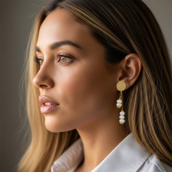 Aretes Elegantes Perlas Cultivadas Naturales Baño de oro - Bisuel