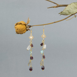 Aretes Piedras cuarzos naturales Baño de oro - Bisuel