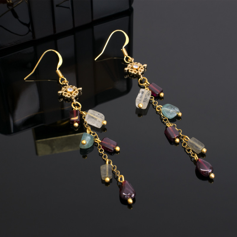 Aretes Piedras cuarzos naturales Baño de oro - Bisuel