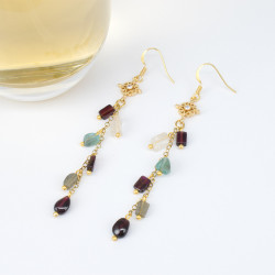 Aretes Piedras cuarzos naturales Baño de oro - Bisuel