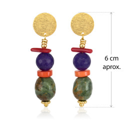 Maxi Aretes Piedras Naturales Multicolor Bronce Chapa Oro Grandes Joya - Bisuel