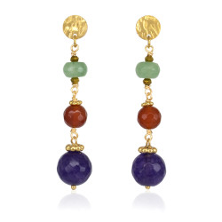 Aretes Largos Piedras Naturales Multicolor cuarzo Verde, Cornalina, Agata  Joya - Bisuel