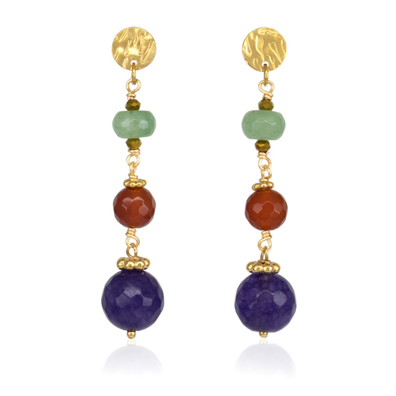 Aretes Largos Piedras Naturales Multicolor cuarzo Verde, Cornalina, Agata  Joya - Bisuel