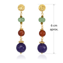 Aretes Largos Piedras Naturales Multicolor cuarzo Verde, Cornalina, Agata  Joya - Bisuel