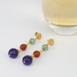 Aretes Largos Piedras Naturales Multicolor cuarzo Verde, Cornalina, Agata  Joya - Bisuel