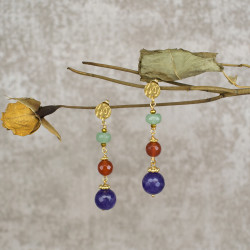 Aretes Largos Piedras Naturales Multicolor cuarzo Verde, Cornalina, Agata  Joya - Bisuel