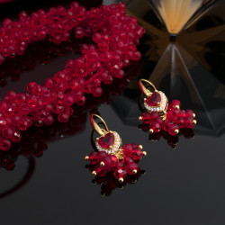 Collar Rojo Cristales y Corazones Circon Exclusivo Tejido Llamativo Exclusivo