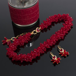 Collar Rojo Cristales y Corazones Circon Exclusivo Tejido Llamativo Exclusivo