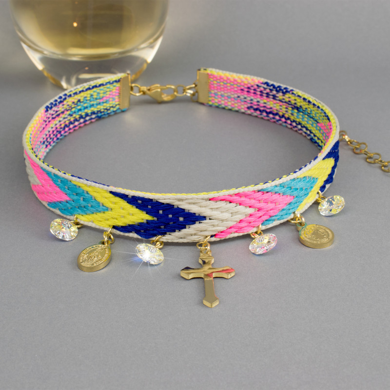 Choker San Benito Virgen Milagrosa Cristal Swarovski
