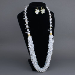 Collar De Perlas Cultivadas Naturales Cuarzo Y Cristales