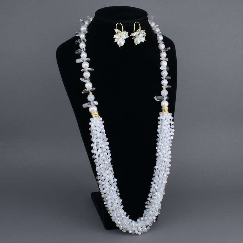 Collar De Perlas Cultivadas Naturales Cuarzo Y Cristales