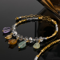 Juego Collar Pulsera Aretes Piedras Cuarzos Naturales de Colores Y Cristales