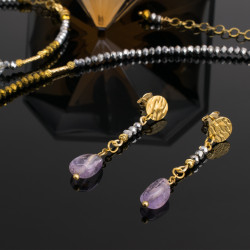 Juego Collar Pulsera Aretes Piedras Cuarzos Naturales de Colores Y Cristales