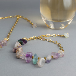 Juego Collar Pulsera Y Aretes con Piedras Naturales Cuarzo Fluorita