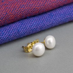 Aretes Perlas Cultivadas Chapado En Oro - Bisuel