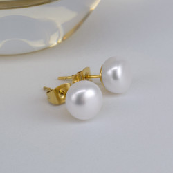 Aretes Perlas Cultivadas Mujer 9 mm Chapado En Oro