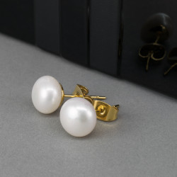 Aretes Perlas Cultivadas Mujer 9 mm Chapado En Oro