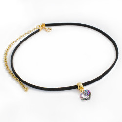 Collar Choker Corazon Swarovski Vitral Oro Gf - Bisuel