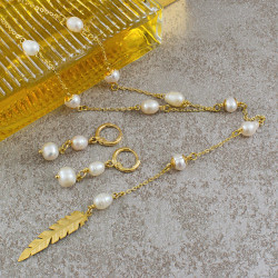 Collar y aretes perlas cultivadas y pluma - Bisuel
